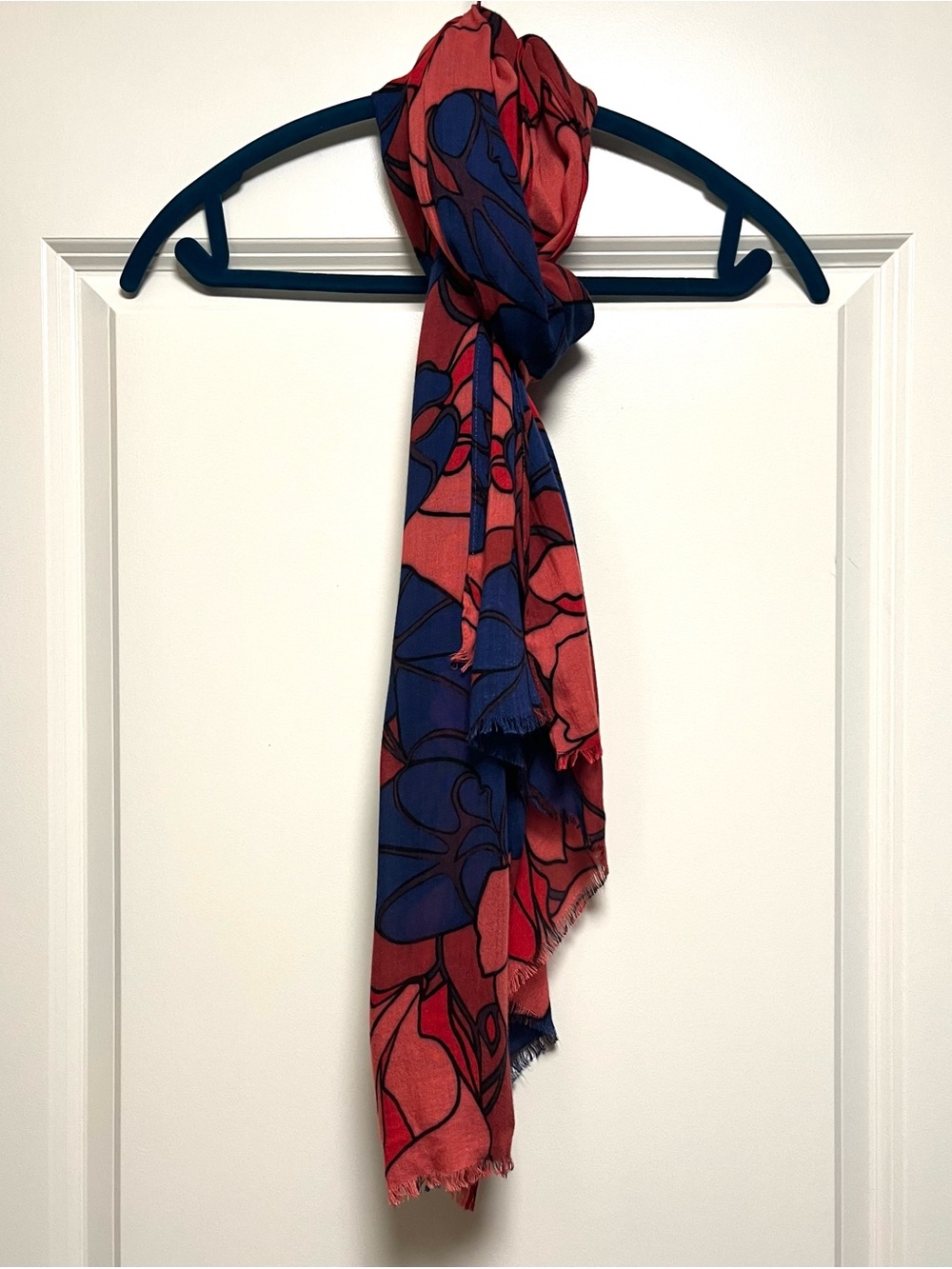 Stained Glass Floral Scarf Wrap Crimson Red Blue Flowers Light Soft Vibrant